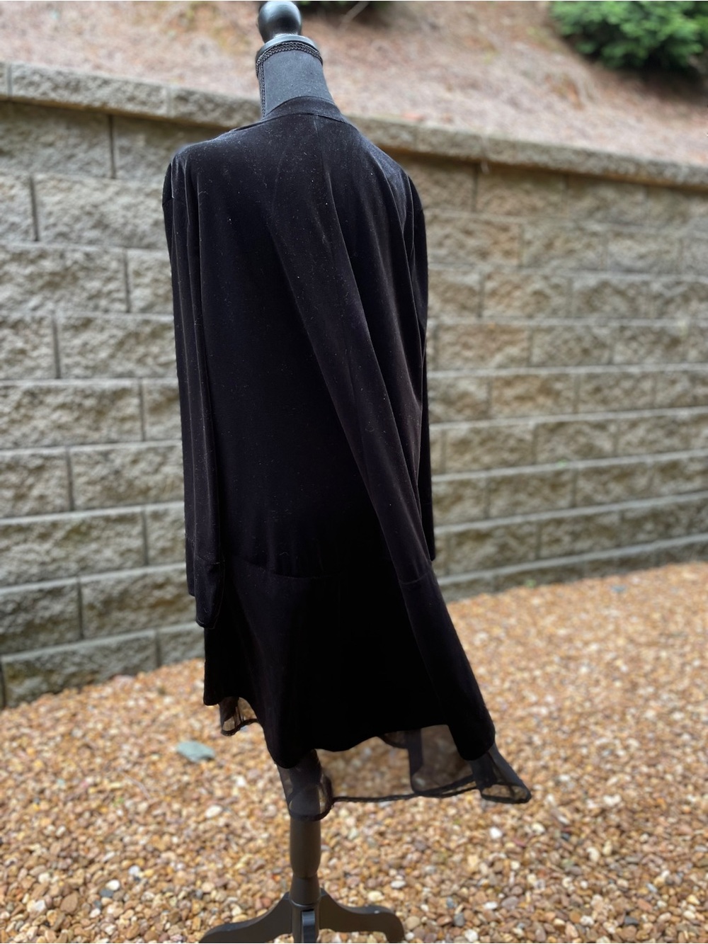 Vivimos Longline Velvet Duster Size XL Black Multi Fabric Boho Witchy Whimsigoth - Picture 4 of 14